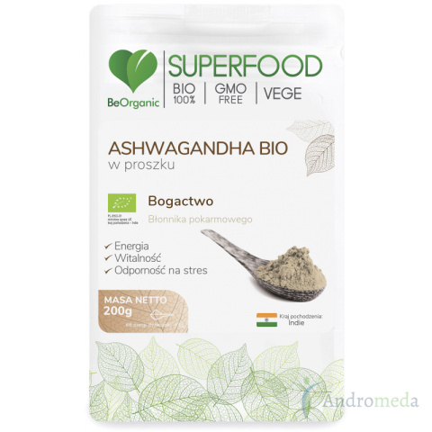 Ashwagandha Bio w proszku 200g BeOrganic Alines