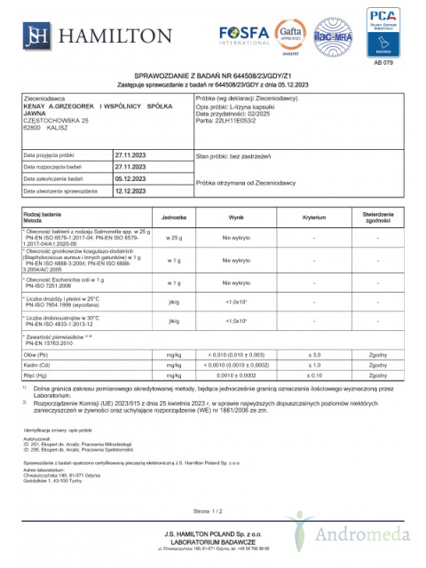 L-lizyna 60 kapsułek Kenay