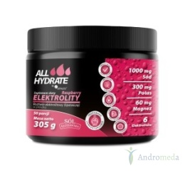 ALLHydrate, Elektrolity Raspberry 305g 50 porcji