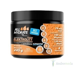 ALLHydrate, Elektrolity Senior BEZ POTASU Orange 245g 50 porcji