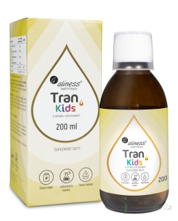 Aliness, Tran (olej z dorsza) KIDS + Wit. A 400 µg, 200 ml o smaku cytrynowym