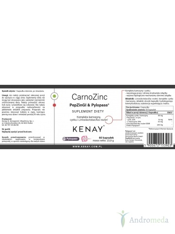 CarnoZinc PepZinGI & Pylopass® (60 kapsułek) - suplement dietyCarnoZinc 60 kapsułek Kenay
