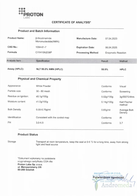 NMN Mononukleotyd PURE, 100% czysty proszek 15g