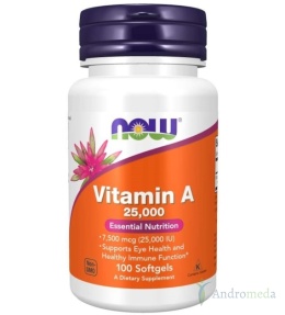 Witamina A - 25000IU - 100 kapsułek - NOW Foods