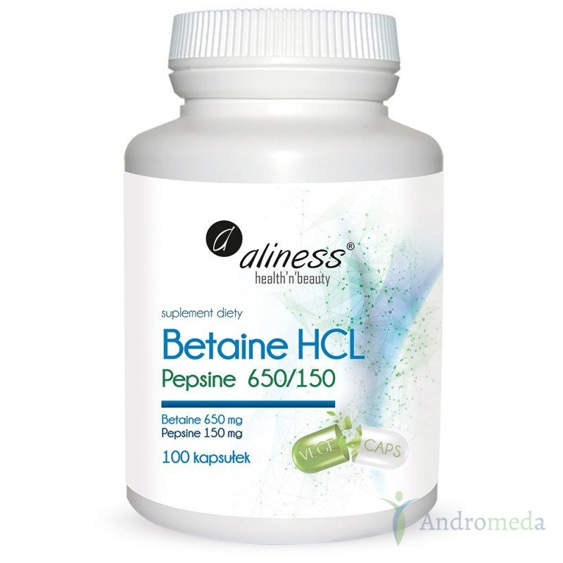 Betaine HCL 650mg Pepsyna 150 mg 100 kapsułek Aliness