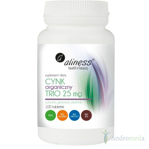 Cynk organiczny TRIO 15mg 100 tabletek Alines Cynk organiczny TRIO 15mg 100 tabletek Alines