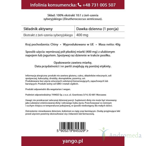 Żeń-szeń syberyjski - ekstrakt 10:1 - 40 g (100 porcji)