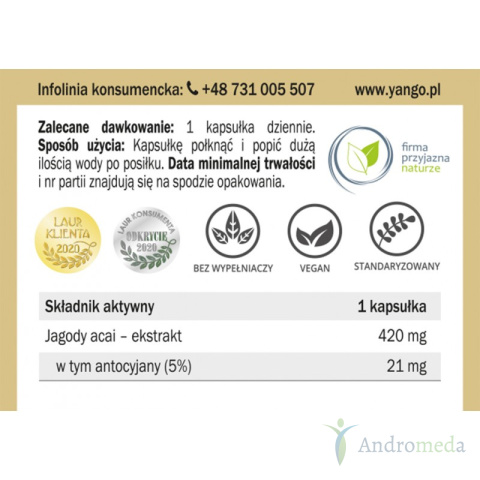 Acai 90 kapsułek 5 % antycyjanów 90 kapsułek Yango