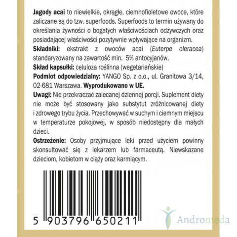 Acai 90 kapsułek 5 % antycyjanów 90 kapsułek Yango