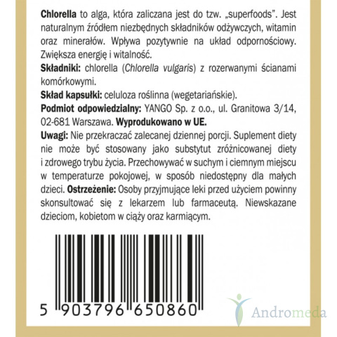 Chlorella - z rozerwanymi ścianami komórkowymi - 90 kapsułek Yango