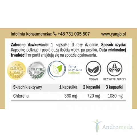 Chlorella - z rozerwanymi ścianami komórkowymi - 90 kapsułek Yango