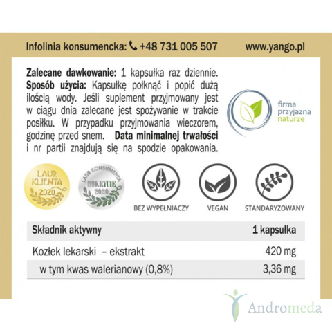 Kozłek lekarski - Waleriana - 90 kapsułek Yango