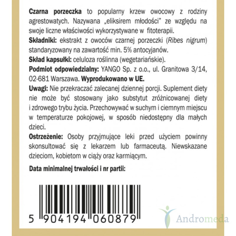 Czarna porzeczka - 5% antocyjanów - 90 kapsułek Yango