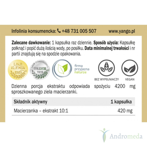 Macierzanka - ekstrakt - 90 kapsułek Yango