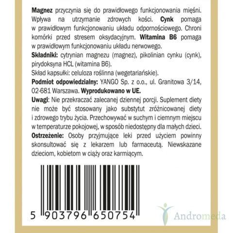 Magnez + Cynk + B6 – 90 Kapsułek Yango