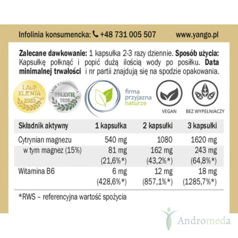 Magnez + B6 – 90 Kapsułek Yango