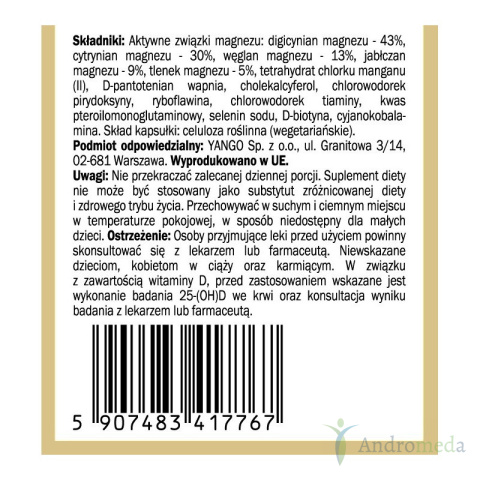 Magnezivit witaminy i minerały 40 kapsułek Yango