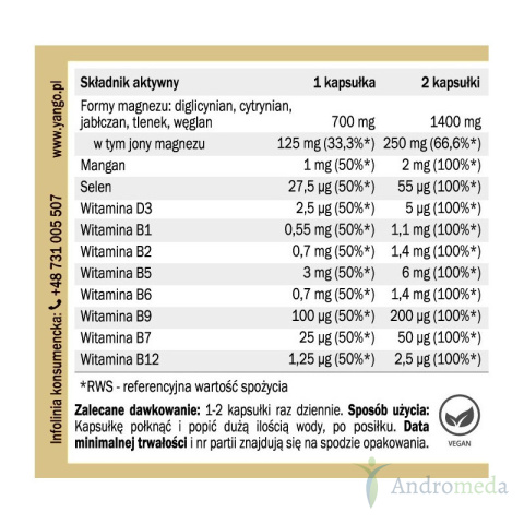 Magnezivit witaminy i minerały 40 kapsułek Yango