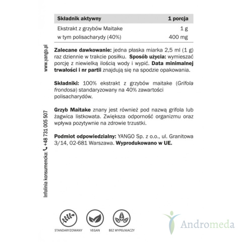 Maitake - ekstrakt 40% polisacharydów - 100 g Yango