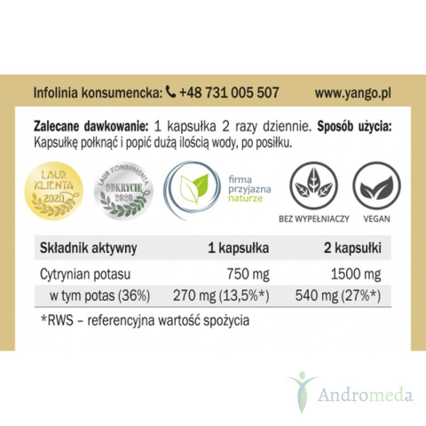 Potas organiczny - 90 kapsułek Yango