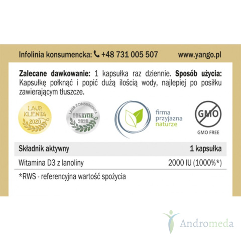 Witamina D3 - 2000 Iu - 90 Kapsułek Yango