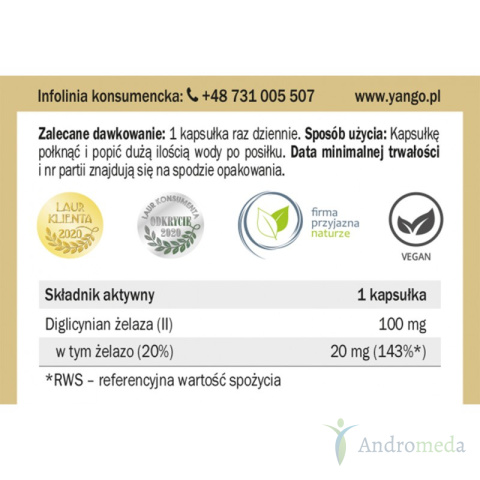 Żelazo - Diglicynian Żelaza (Ii) - 90 Kapsułek Yango