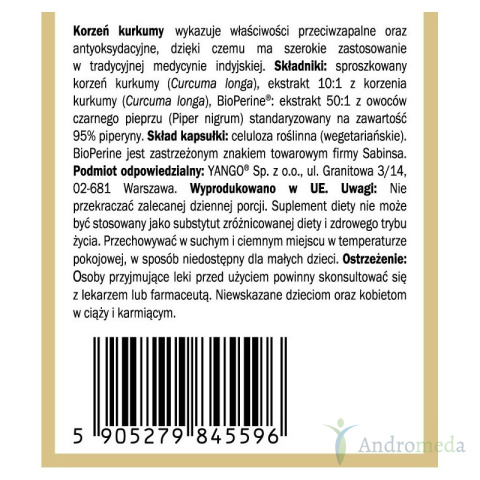 Kurkuma - ekstrakt + piperyna - 60 kapsułek Yango