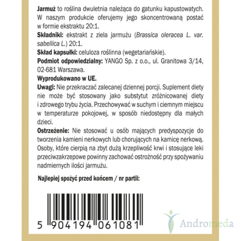 Jarmuż - ekstrakt 20:1 - 90 kapsułek Yango